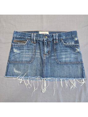 Vintage Y2K Abercrombie & Fitch Size 6 Denim Mini Skirt Distressed Faux Leather